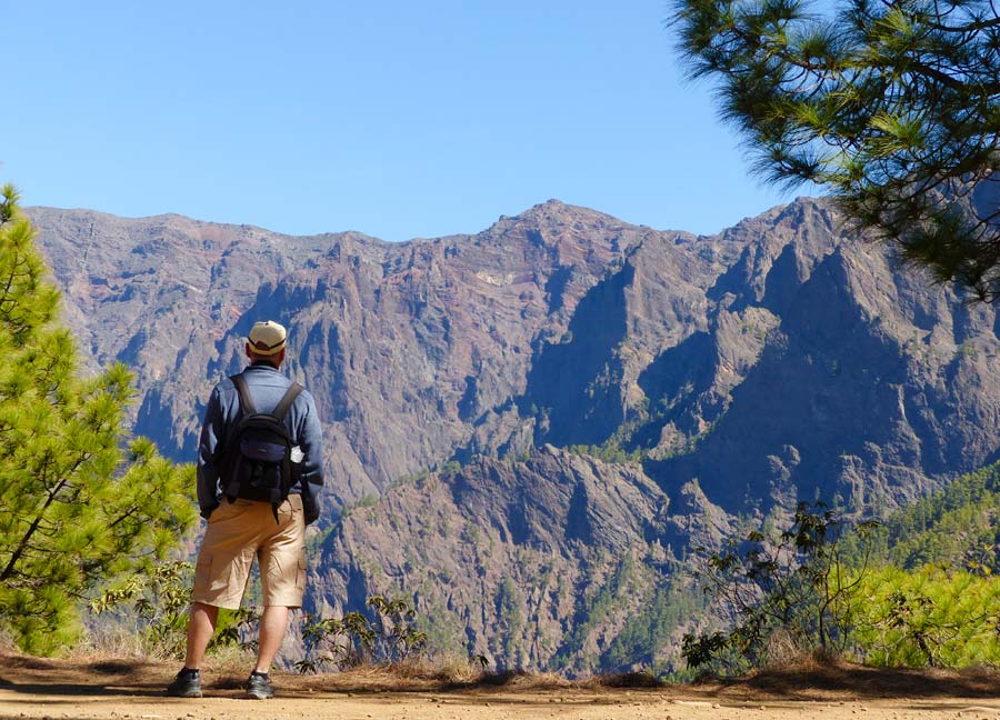 persona mirando el paisaje en el Parque Nacional de la Caldera de Taburiente en la isla de La Palma. 
