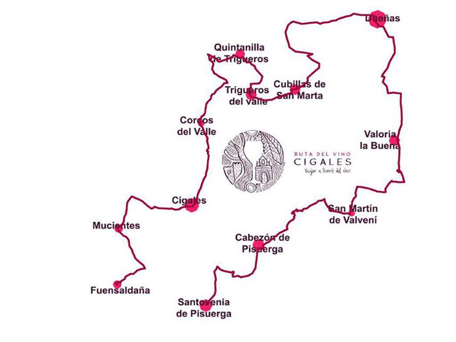 mapa de la ruta del vino de Cigales