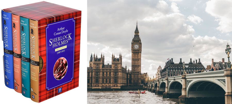 4 libros de Sherlock Holmes y la torre de Londres.