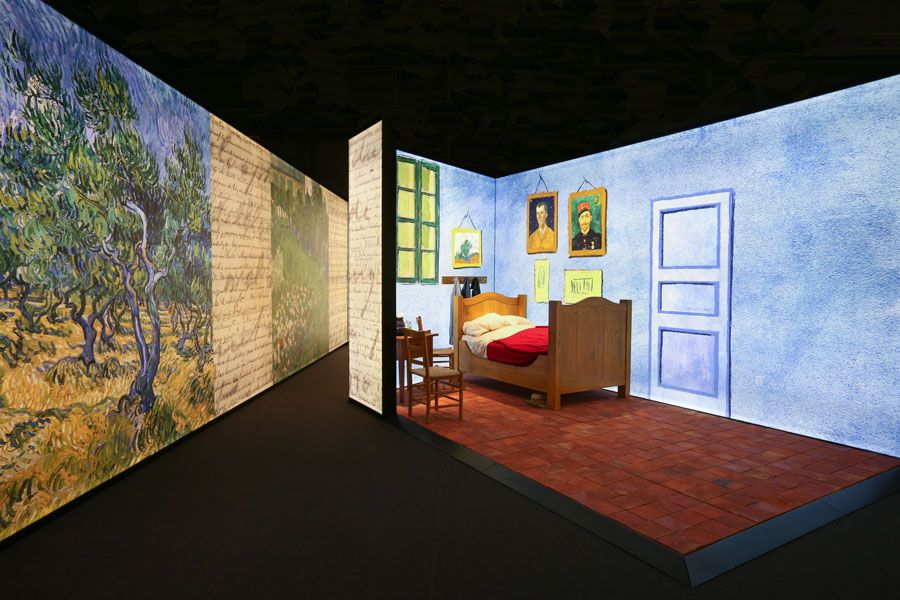 Recreación del dormitorio de Van Gogh. 