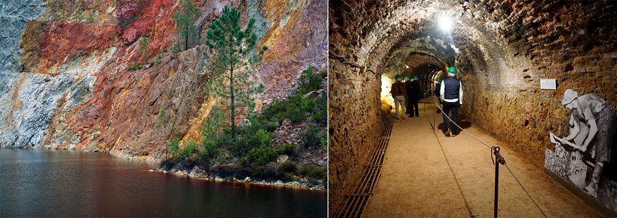 dos imágenes de la mina peña de hierro, una exterior y otra de una galería