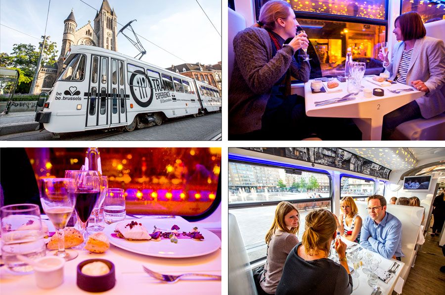 distintas imágenes del tranvía gastronómico de Bruselas