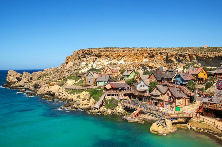 Vista del Pueblo de Popeye, en Malta