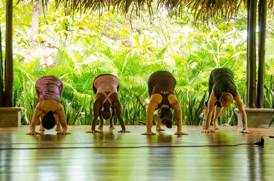 Grupo de mujeres practica yoga en Nosara, en la Península de Nicoya