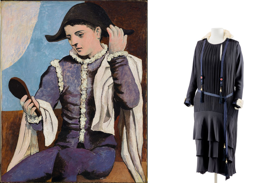 'Arlequín con espejo' y 'Vestido de día', obras de Picasso y Chanel. 