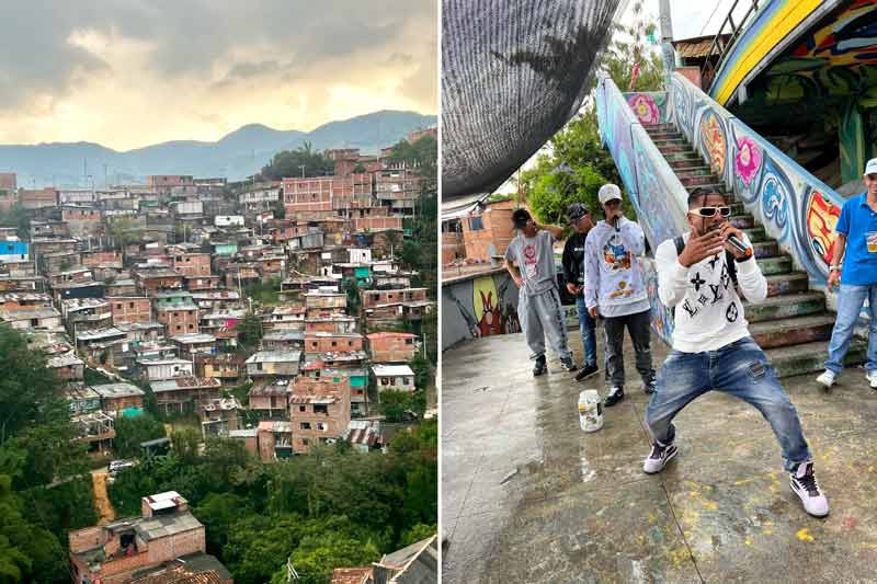 Vista general de la Comuna 13 y raperos en sus calles en Medellín