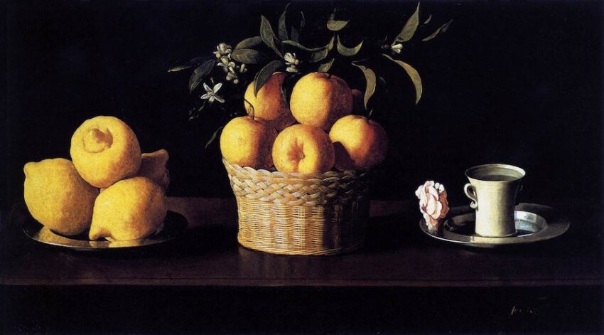 Reproducción del 'Bodegón con limones, naranjas y una rosa’ de Francisco de Zurbarán.