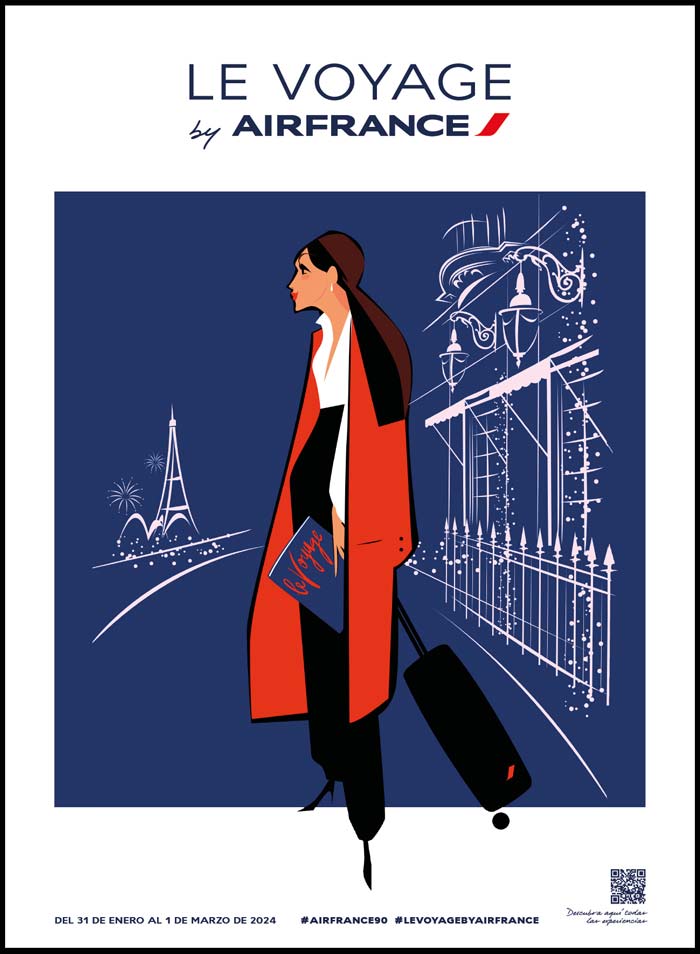 Cartel diseñado por Jorge Arévalo para Le Voyage by Air France en Madrid. 